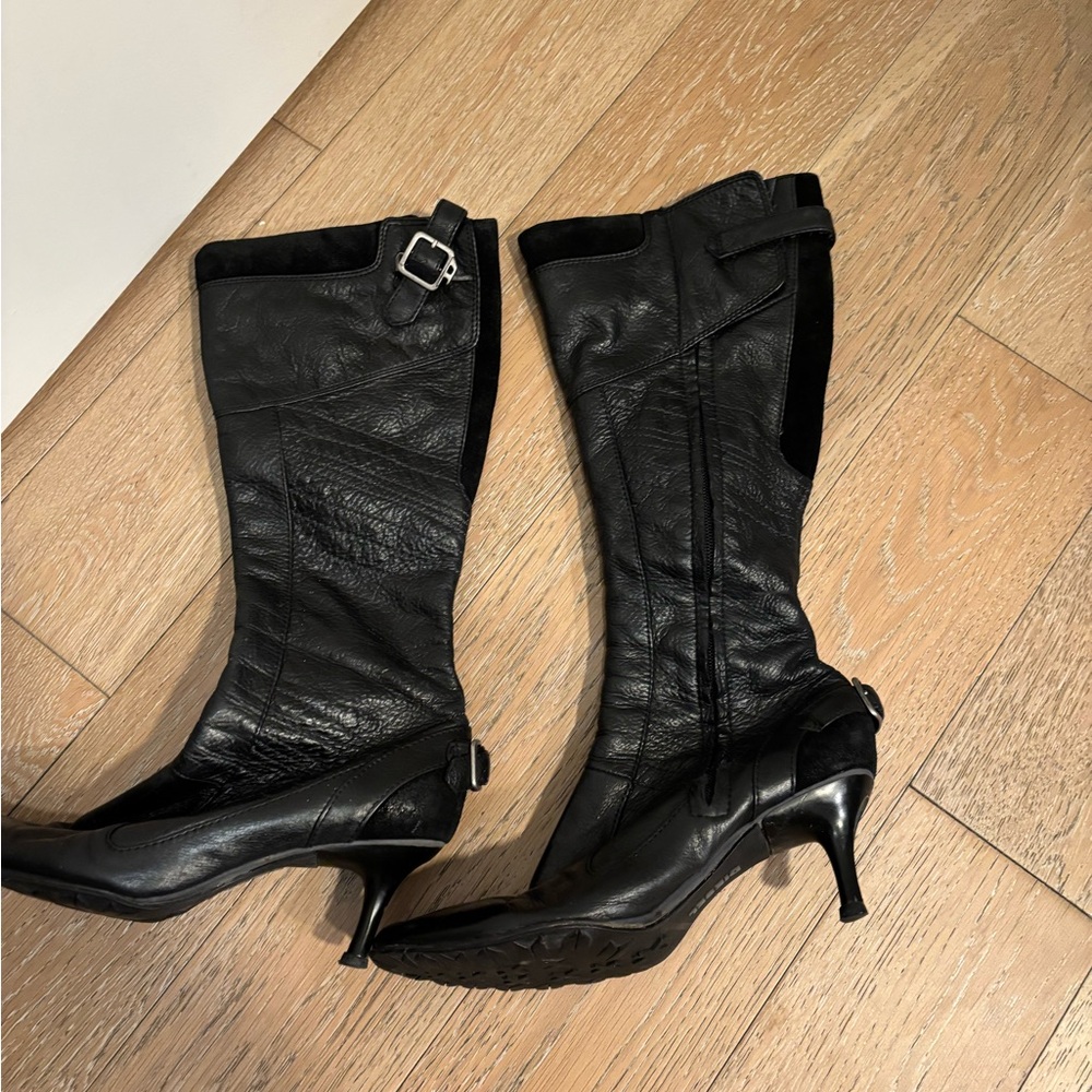 Diesel Black Leather Heeled Boots with Buckle